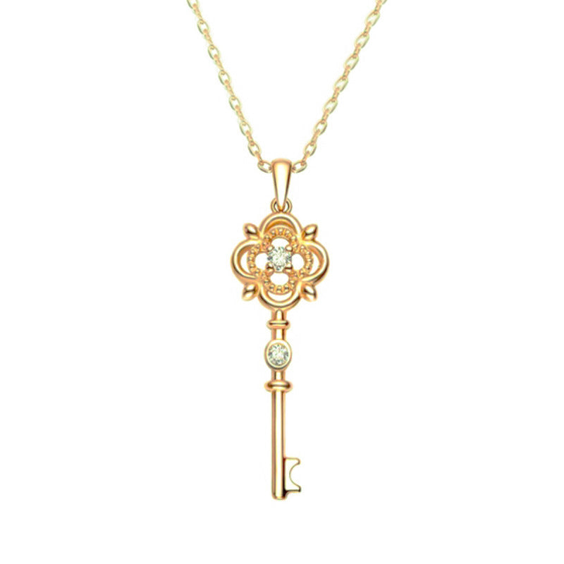 S925 Sterling Silver Gold Plated Key Necklace Pendant - Cavicinno