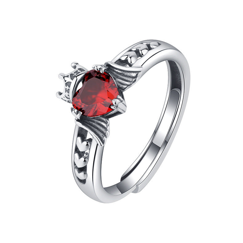 French S925 Silver Personality Love Crown Ring Female Hip Hop Ruby - Cavicinno