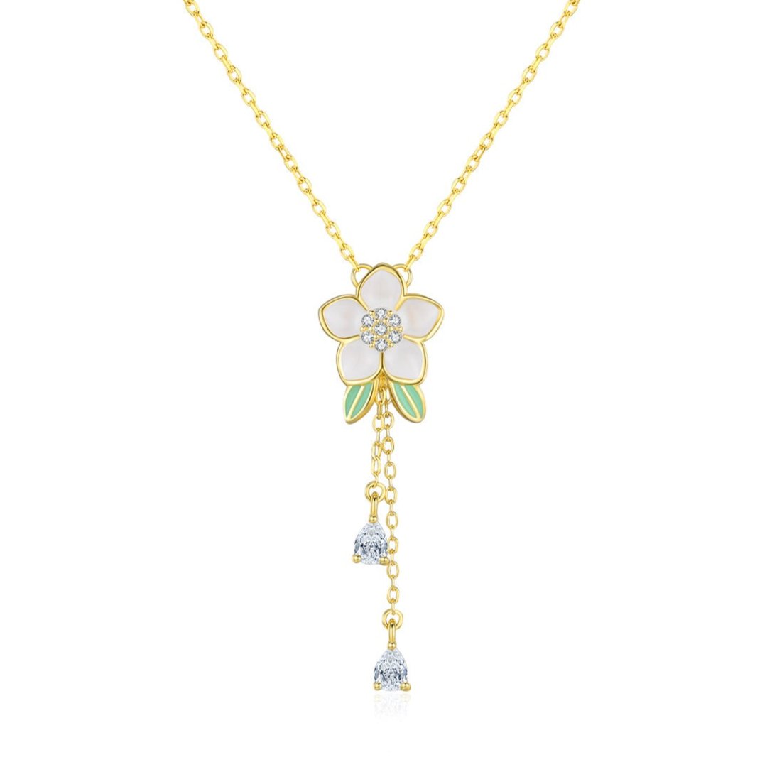 Women's S925 Flower Green Leaf Necklace - Cavicinno