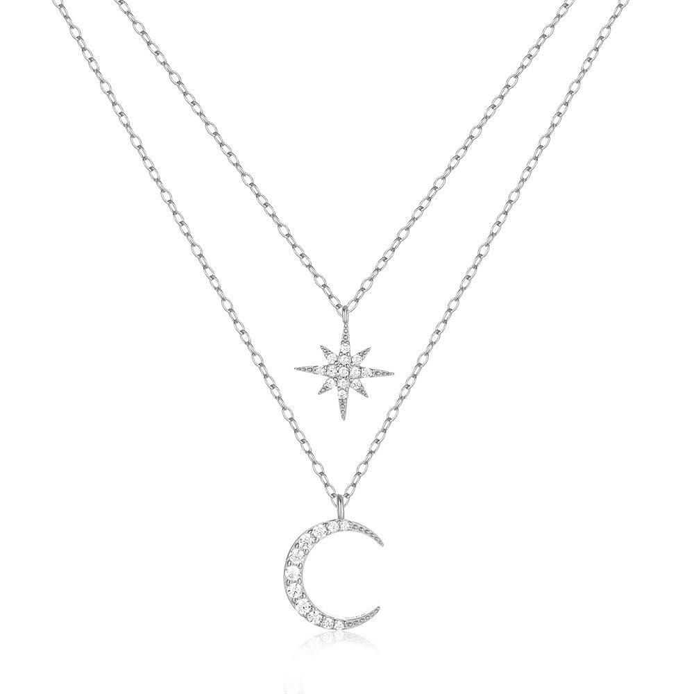 Diamond Star And Moon Necklace